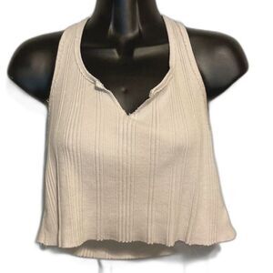 BDG Tank Top URBAN OUTFITTERS Cream White Cropped Ribbed Cami Womens Large